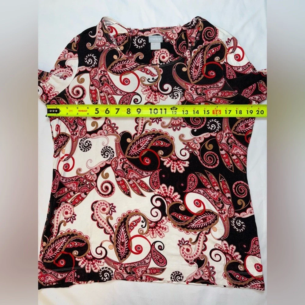 Chicos Size L (2) White Brown & Red Paisley Long Sleeve Fall Preppy Shirt - Picture 3 of 6
